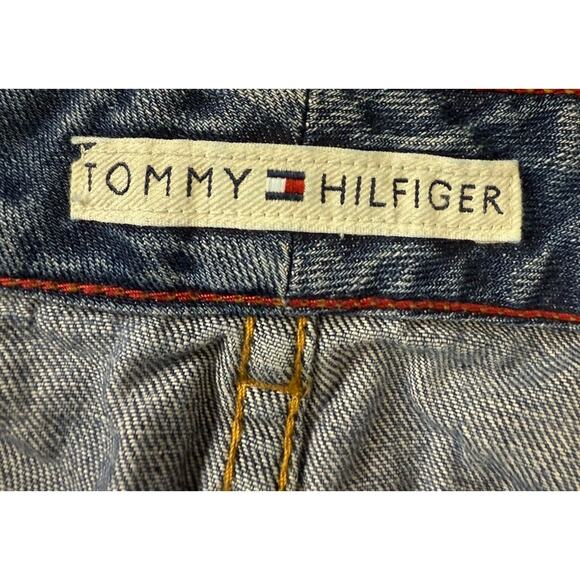 Tommy Hilfiger Denim Skirt Womens‎ 2 Blue Front Slit Mini Y2K 90s fading spots - Picture 5 of 13